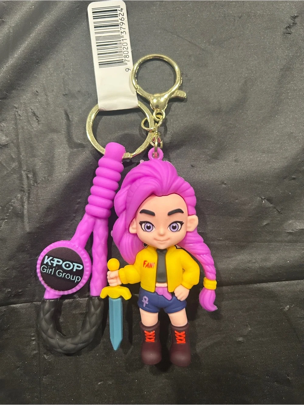 Purple-Haired K-Pop Girl Keychain Charm bag Accessory with Yellow Jacket
